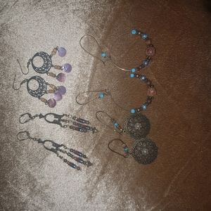 Earrings set of 4, gorgeous beaded pierce style